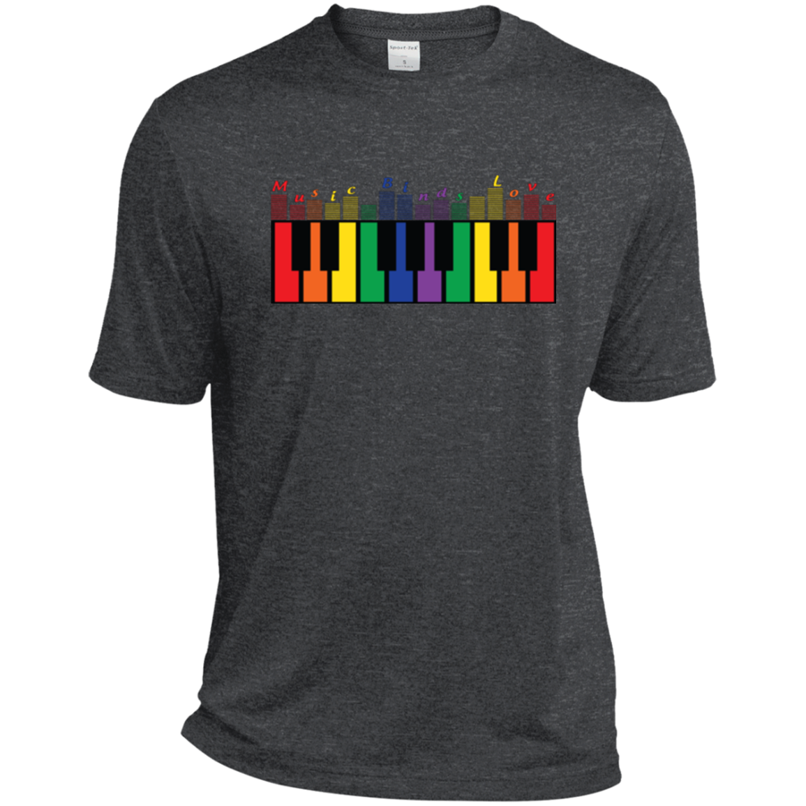"Music Binds Love" Rainbow LGBT Pride dark grey round neck tshirt for men