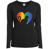 Rainbow Cat Heart LGBT Pride black full sleeves tshirt for womens | Affordable LGBT black v-neck tshirt for pet lovers