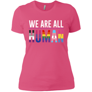 We Are All Human pink T Shirt for women, half sleeves round neck tshiart for women