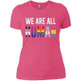 We Are All Human pink T Shirt for women, half sleeves round neck tshiart for women