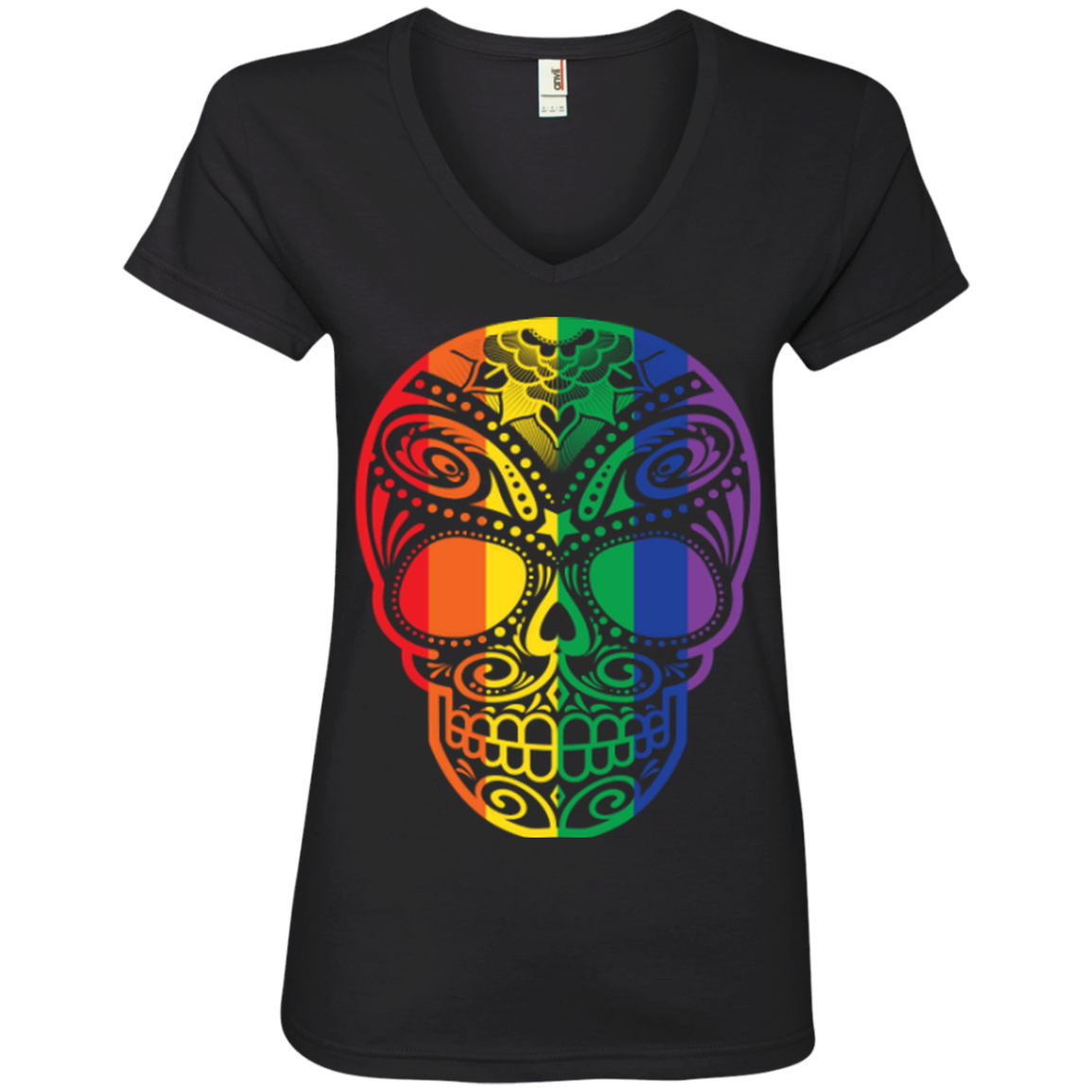 Rainbow Skull black T Shirt for women