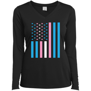 Trans Flag Pride v-neck full sleeves black Shirt for women