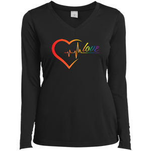 Rainbow Heartbeat Love Shirt Gay Pride black v-neck full sleeves tshirt for women