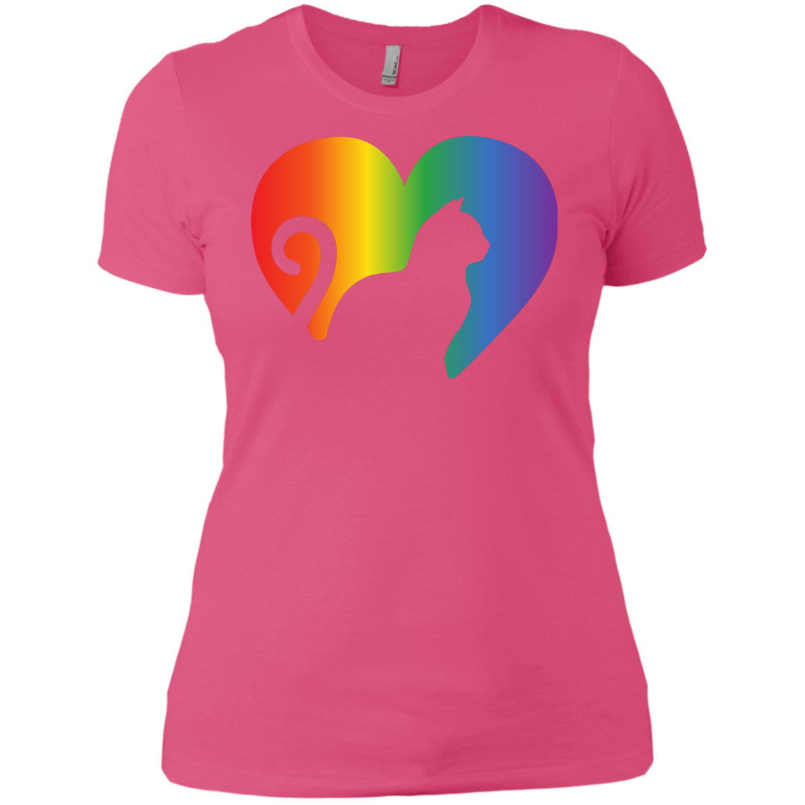 Rainbow Cat Heart LGBT Pride pink tshirt for womens | Affordable LGBT black round neck tshirt for pet lovers