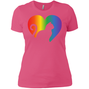 Rainbow Cat Heart LGBT Pride pink tshirt for womens | Affordable LGBT black round neck tshirt for pet lovers