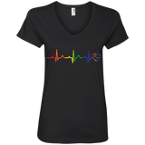Rainbow Heartbeat black color v-neck LGBT Pride tshirt for women