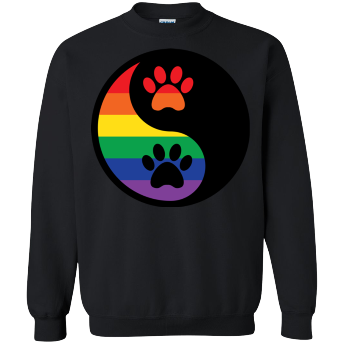 Rainbow Paw Yin Yang Pet long sleeves black sweatshirt For Men &  women LGBT Pride sweatshirt for Men Women