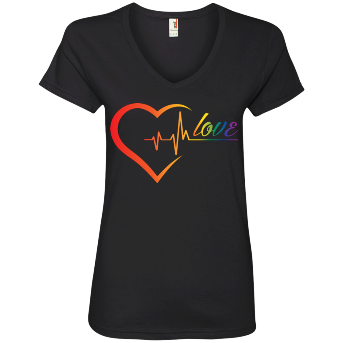 Rainbow Heartbeat Love Shirt Gay Pride black v-neck tshirt for women