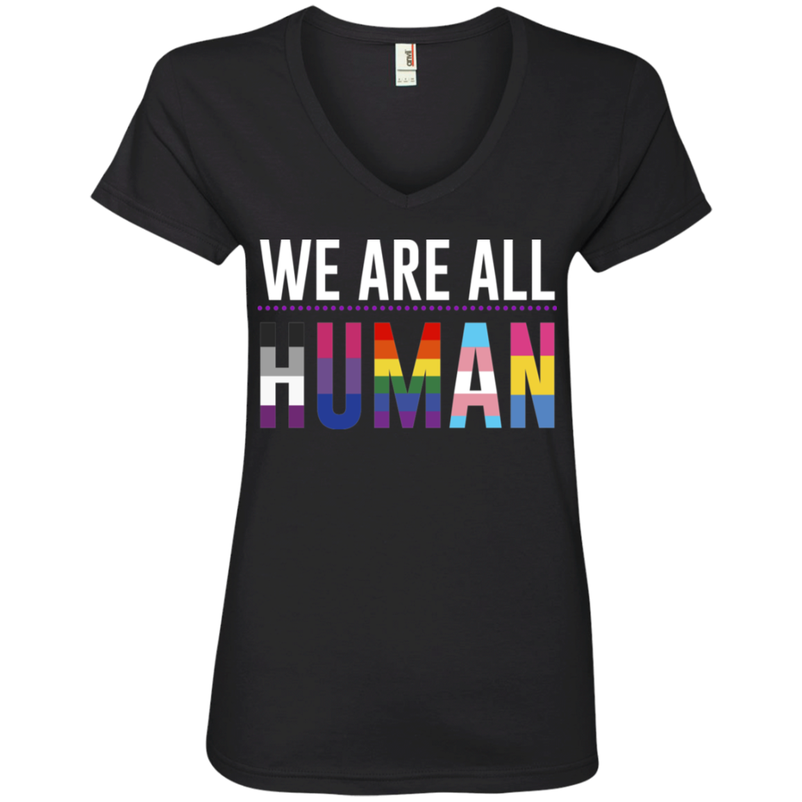 We Are All Human black T Shirt for women, half sleeves v neck tshirt for women