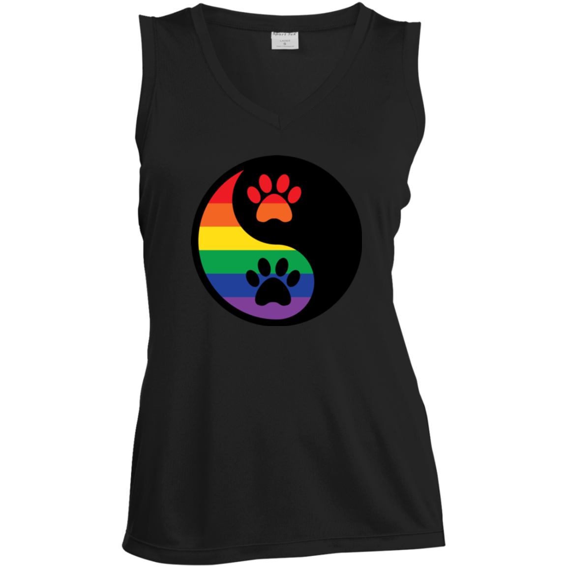 Rainbow Paw Yin Yang Pet black sleeveless Shirt For women LGBT Pride Tshirt for Women