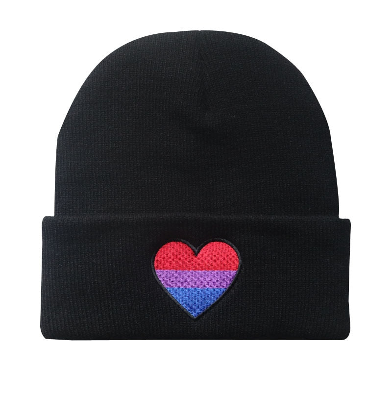 Rainbow Pride Heart Knitted Beanie