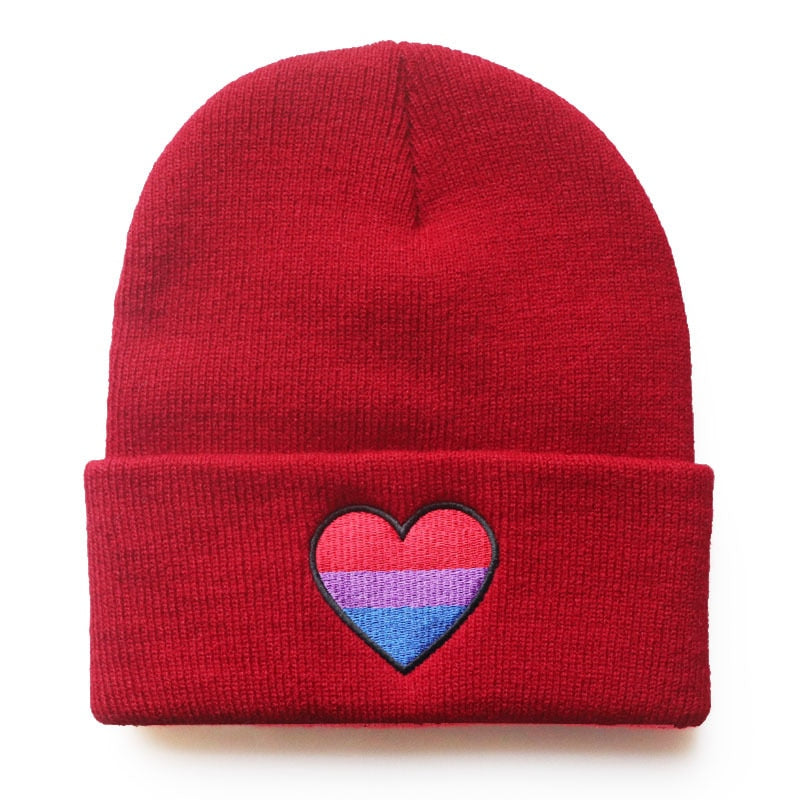 Rainbow Pride Heart Knitted Beanie