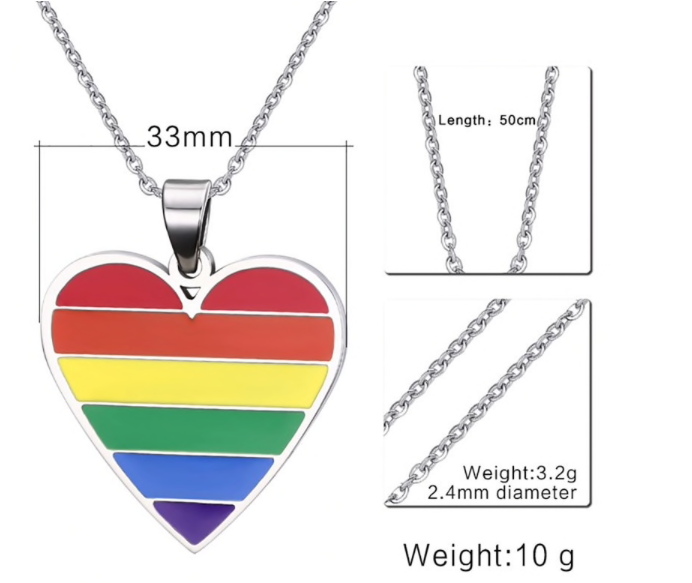 Pride Rainbow Stainless Steel Heart Necklace