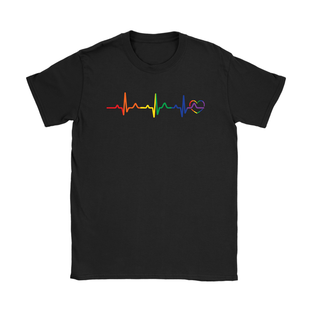 LGBT Pride Heartbeat black tshirt for men