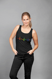 Rainbow Heartbeat black tank top for women