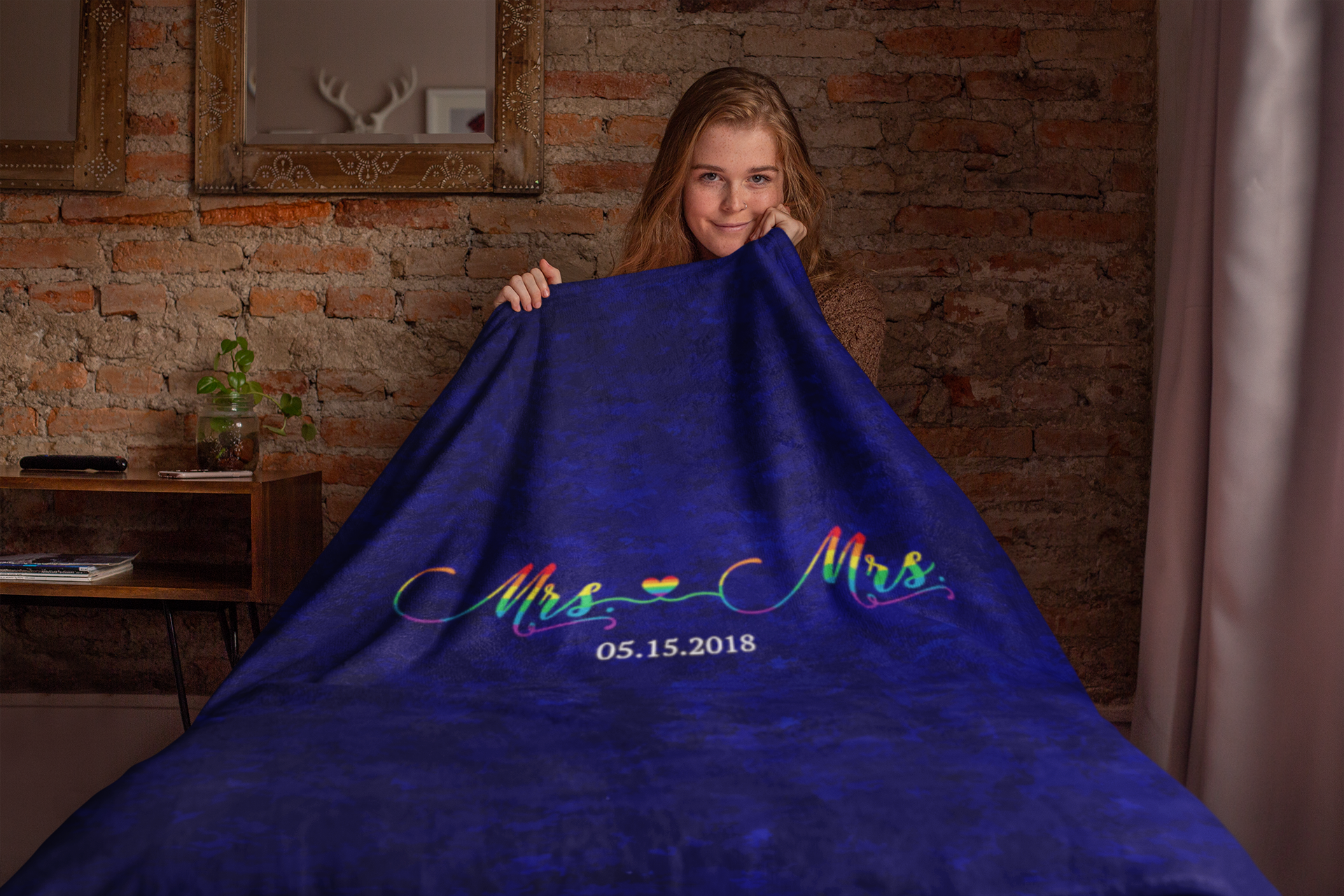 Personalized Mrs. and Mrs. Blanket with Name and Date