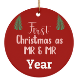 LGBT Pride Special - First Christmas As Mr and Mr Ceramic Circle Ornament Gift For Married Gay Couple, Unique Christmas Ornament