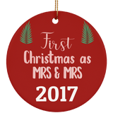 LGBT Pride Special - First Christmas As Mrs and Mrs Ceramic Circle Ornament Gift For Married Couple, Unique Christmas Ornament For Wife