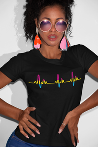 LGBT Pride Pansexual Heartbeat black tshirt for women