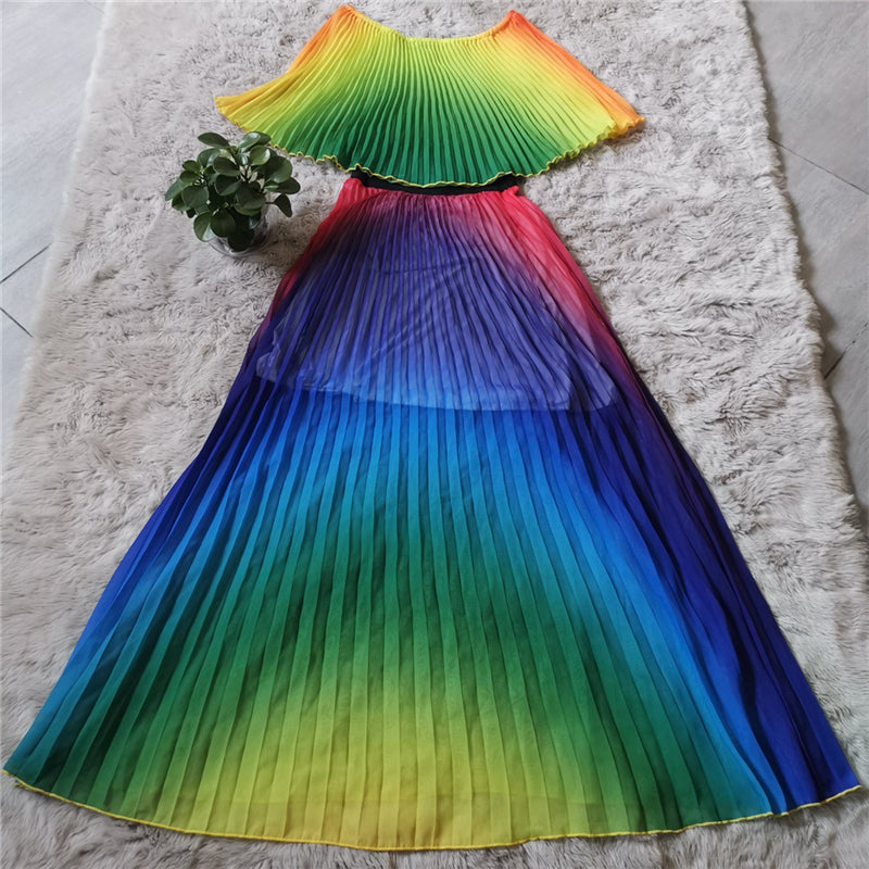 Off Shoulder Rainbow Color Elegant Women Dress Chiffon Summer Maxi Dre -  MYPRIDESHOP