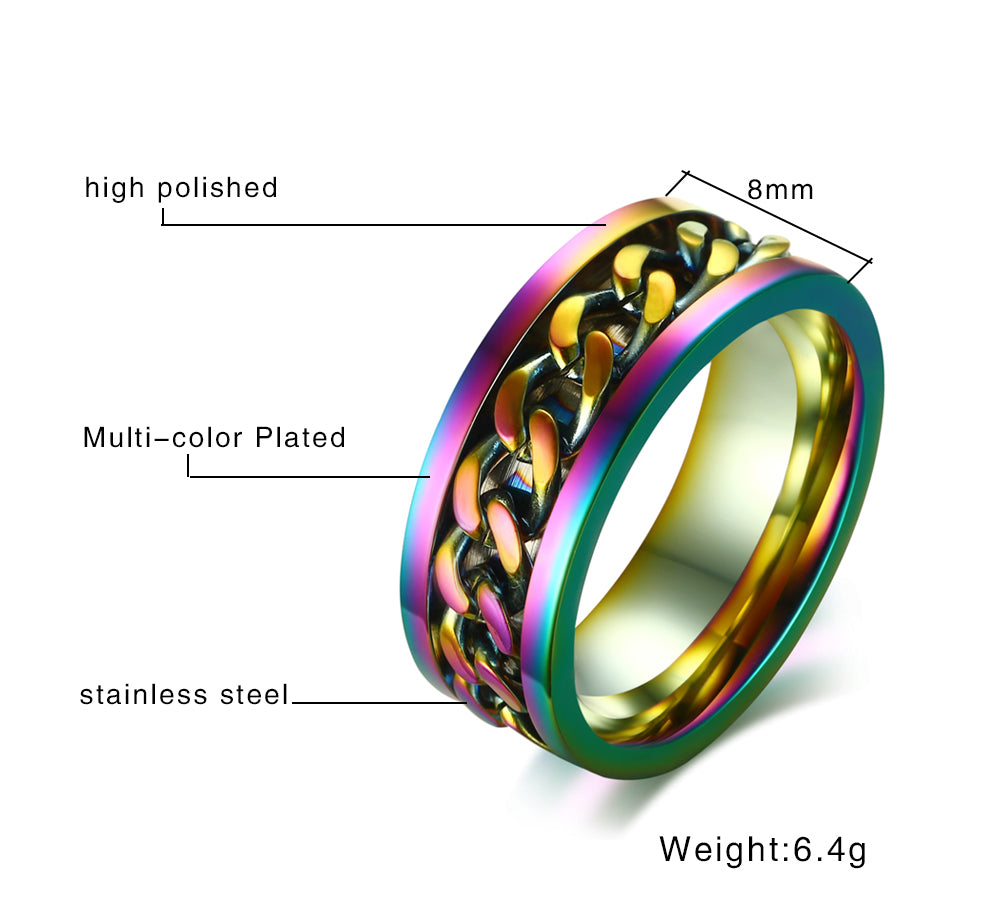 Rainbow Pride Chain Spinner Ring