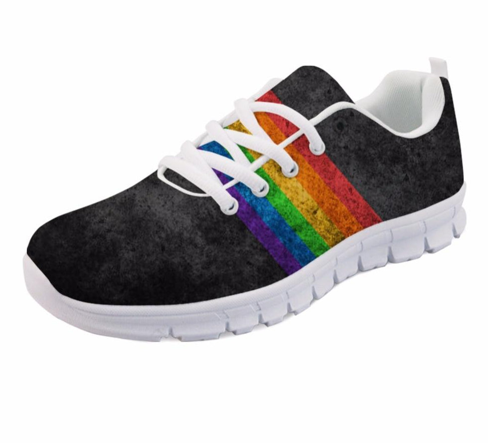 INSTANTARTS Pride Sneakers Tenis Feninino Women's Casual Lacing Flats Shoe Rainbow Print Comfortable Mesh Sneaker for Teen Girl