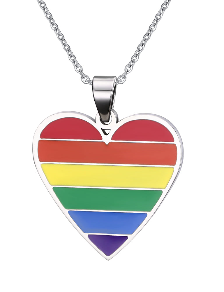 Pride Rainbow Stainless Steel Heart Necklace