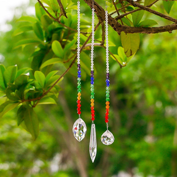 Crystal Prism Rainbow Octogon Chakra Hanging Suncatcher - Home Garden Decoration [Set of 3]