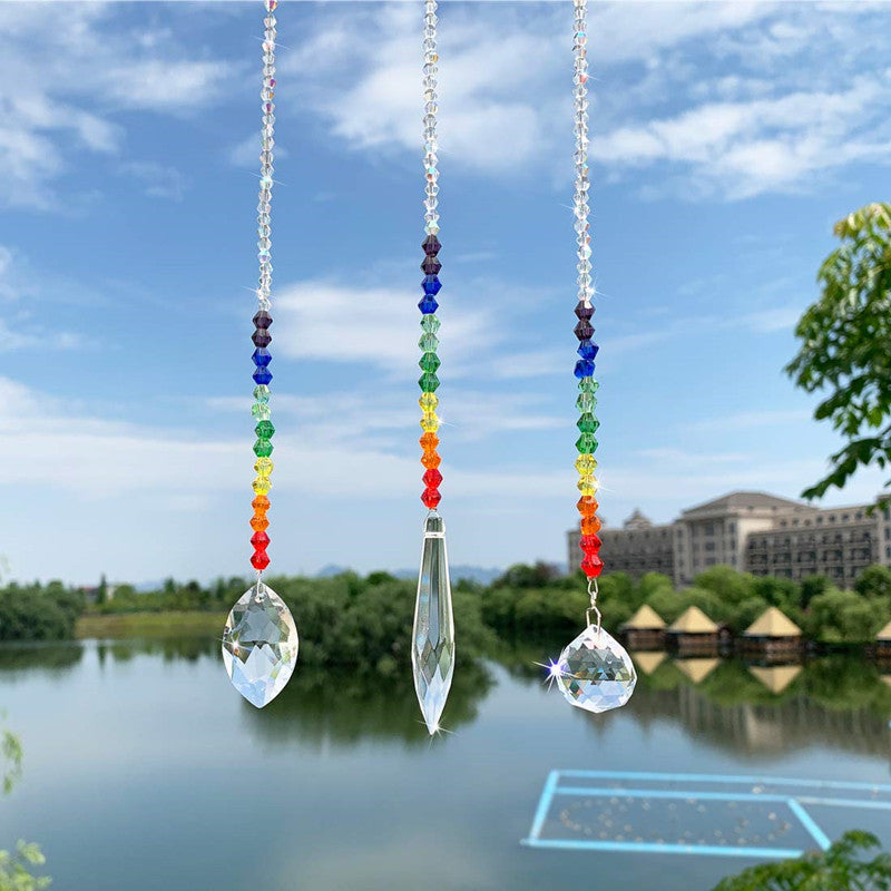 Crystal Prism Rainbow Octogon Chakra Hanging Suncatcher - Home Garden Decoration [Set of 3]