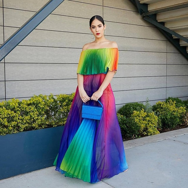 quanlin Rainbow Dress Colourful Stripes Print Dresses Casual Dress Summer  Women's Maxi Dress : Amazon.de: Fashion